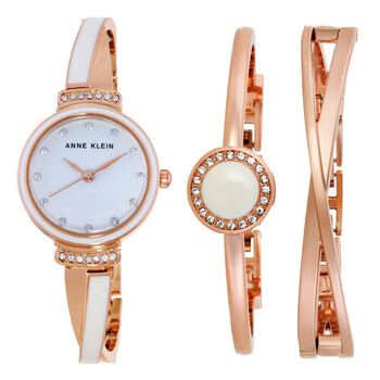 Quartz Crystal White Dial Ladies Watch and Bracelet Set AK-3292WTST