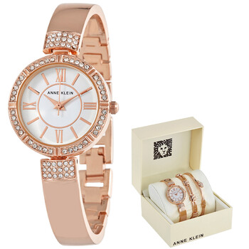 Quartz Crystal White Dial Ladies Watch and Bracelet Set AK/3294RGST