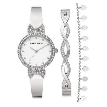 Quartz Crystal White Dial Ladies Watch and Bracelet Set AK-3362SVST