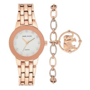 Quartz Crystal White Dial Ladies Watch and Bracelet Set AK-3588RGST
