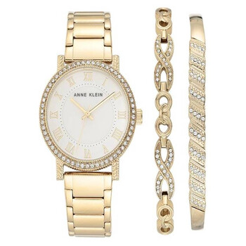 Quartz Crystal White Dial Ladies Watch and Bracelet Set AK/3638GPST