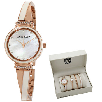 Quartz Crystal White Dial Watch And Bracelet Set AK/2216RWST