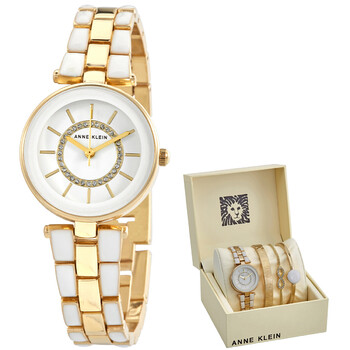 Quartz Glossy White Dial Ladies Watch and Bracelet Set AK/3286WTST