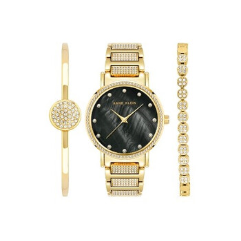 Quartz Gold-tone Ladies Watch and Bracelet Set AK-4004BKST