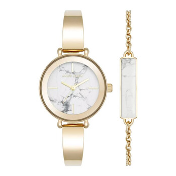 Quartz Ladies Howlite Gemstone Bangle Watch Set AK-5116HLST