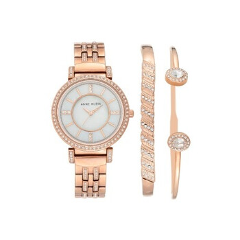 Quartz Ladies Premium Crystal Accented Bangle Watch and Bracelet Set AK-3628RGST