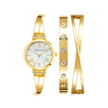 Quartz Ladies Premium Crystal Accented Bangle Watch Set AK-2244GBST