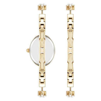 Quartz White Dial Ladies Premium Crystal Accented Bangle Watch Set AK-5330GPST