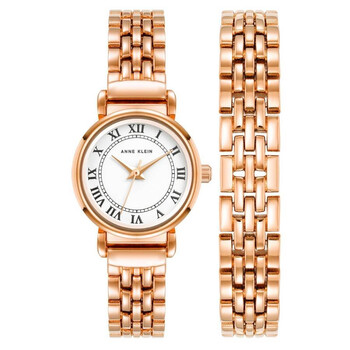 Quartz White Dial Ladies Watch and Bracelet Set AK-4144RGST