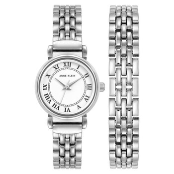 Quartz White Dial Ladies Watch and Bracelet Set AK-4145SVST