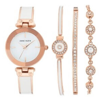 Quartz White Mother of Pearl Dial Ladies Watch and Bracelet Set AK-3536WRST