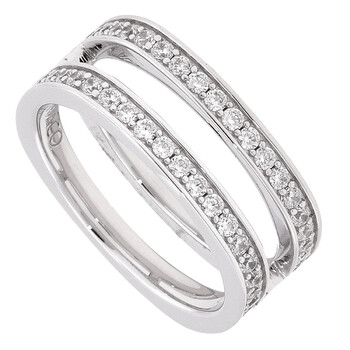 Double Line Pave Stering Silver Ring