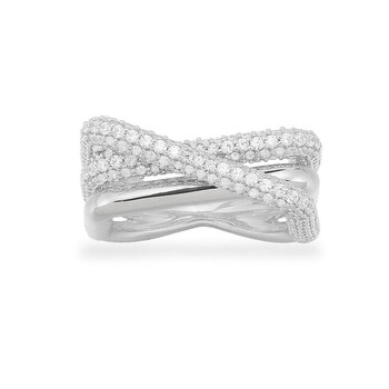 Ladies Crossed Rectangle Crystal Ring