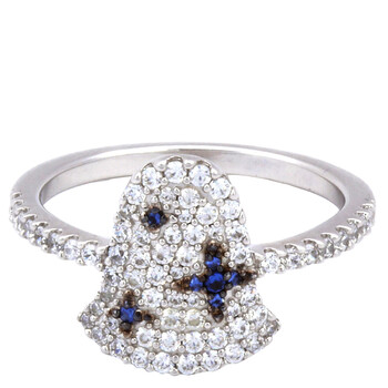 Ladies Sterling Silver With White / Blue Crystal Ring