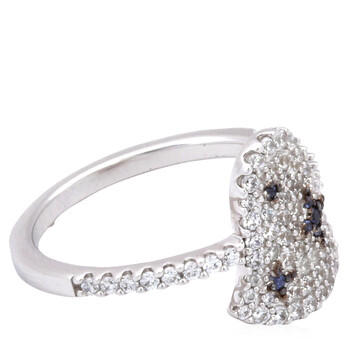 Ladies Sterling Silver With White / Blue Crystal Ring