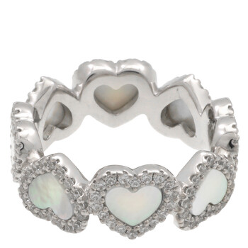 Sterling Silver Nacre Full Heart Paved Ring