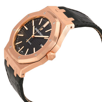 Royal Oak Automatic Black Dial  Black Leather Strap Men's Watch 15400OROOD002CR01