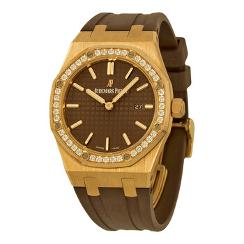 Royal Oak Diamond Brown Dial 18 kt Rose Gold Ladies Watch 67651OR.ZZ.D080CA.01