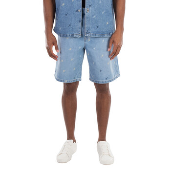 Miles Logo Print Denim Shorts A2154001-MID BLUE