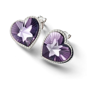 Baccarat Sterling Silver, Purple Crystal Heart Earrings 2812861