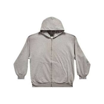Balenciaga Ladies Heather Grey Distressed Zip-Up Cotton Hoodie