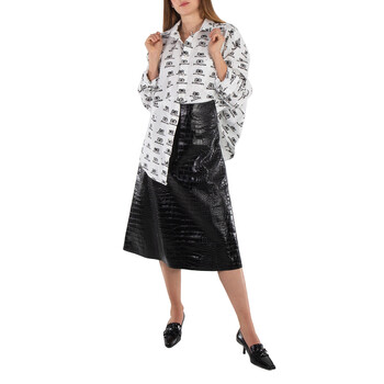 Balenciaga Ladies White Black Logo-Print Long-Sleeve Swing Shirt