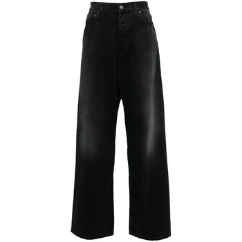 Balenciaga Men's Denim Size Sticker Mid-Rise Wide-Leg Jeans, Size