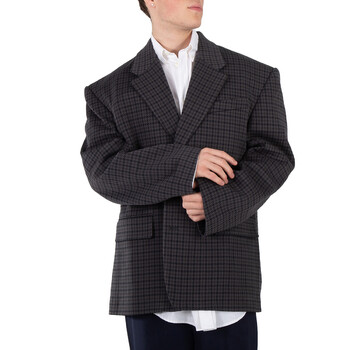 Saint Laurent Vichy Wool Checked Blazer Jacket, Brand Size 40