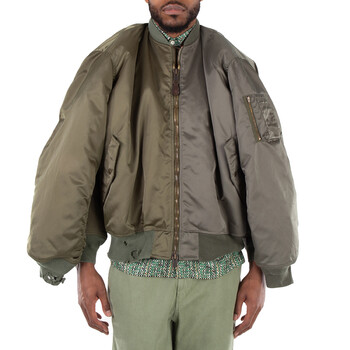 Balenciaga Men's Military Khaki Double-Sleeve Satin Bomber Jacket, Size Xx-Small Balenciaga Men's Military Khaki Double-Sleeve Satin Bomber Jacket, Size Xx-Small