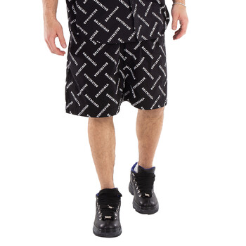 ハーフ・ショートパンツ ALEXANDER MCQUEEN Men Shorts 688717QTAAB0509 Black Alexander Mcqueen Men's Logo-Print Cotton Shorts, Size Small