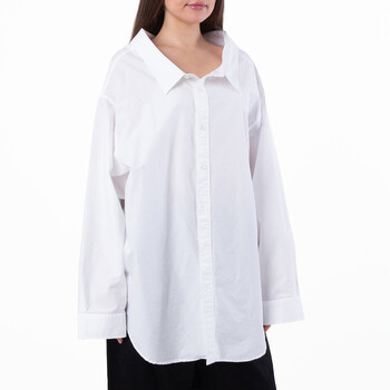 Off-Shoulder White Cotton Poplin Long Sleeve Shirt 809072 TNM60 9000