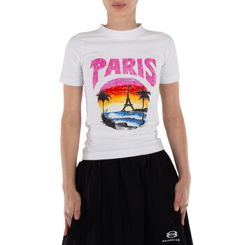 Balenciaga Ladies White/Pink Fitted T-shirt, Size X-Small 768075