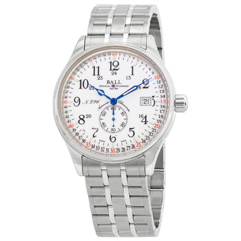 Ball Trainmaster GMT Automatic Chronometer White Dial Watch NM3888D ...