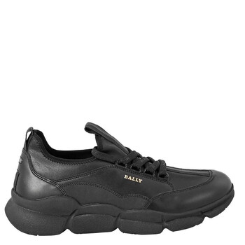 Men's Black Leather Lace-up Trainers