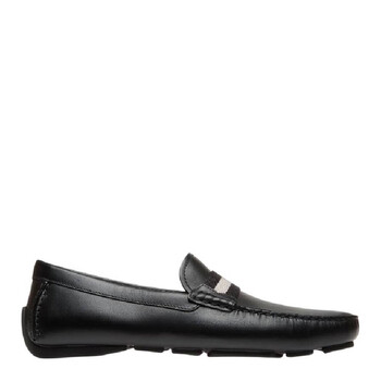 Bally Black Leather Men\'s Loafers with White Stripe BALLY Size 9.5 Black White Stripe Leather Slip On Loafers  main image 4