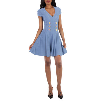 Balmain V-Neck Ribbed Mini Dress, Brand Size 34 (US Size 2