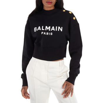 パーカー・フーディ BALMAIN Men Sweater DH1JR002 BB65 EAB NOIR BLANC Black Printed Balmain Paris hoodie black black - Men | BALMAIN