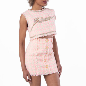 Embellished Logo Tweed Crop Top