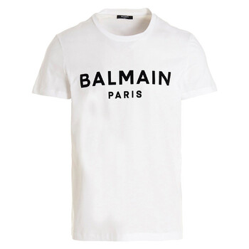 Balmain Logo Printed Cotton T Shirt, Size Large AH1EG000BB73-GAB