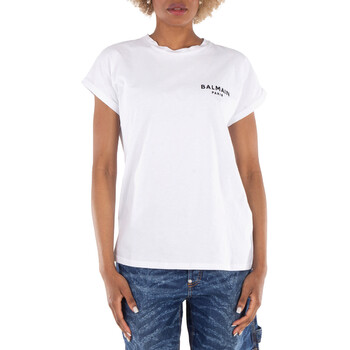 Balmain Flocked Logo Classic-Fit T-Shirt, Size Medium