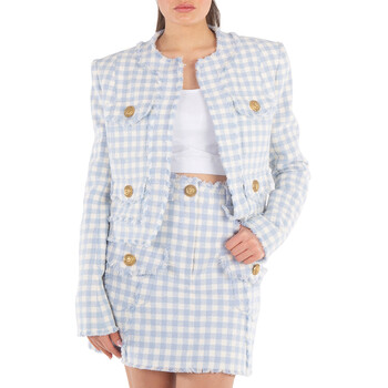 Balmain Vichy Cropped Tweed Jacket, Brand Size 34 (US Size 2