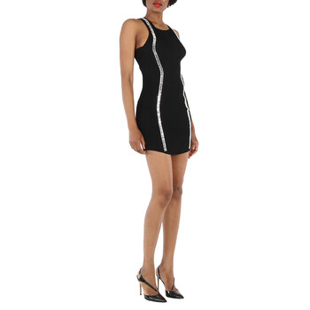 Ladies Black Crystal Embellished Ribbed Body-con  Minidress