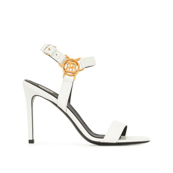 Balmain Ladies White Leather 105mm Pernille Logo Sandals, Brand Size 35 ...