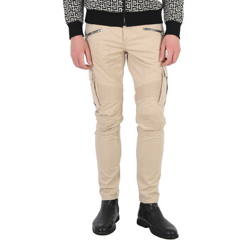 Balmain Men's Beige Cotton Cargo Tapered Pants