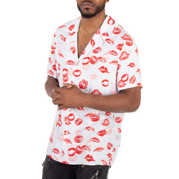 Balmain Twill Pyjama Shirt With Kiss Print, Brand Size 50 (US Size