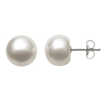 9-10mm White Freshwater Pearl Button Stud Earrings in Sterling Silver Jewelry for Women QESF-99-AAA-AM