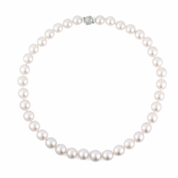 Round White South Sea Pearl Graduated Strand Necklace in 14K White Gold,10.5-13.0mm Pearls, 18 Inches, Diamond Ball Clasp NS-V