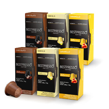 Coffee for Nespresso OriginalLine Machine 120 pods Certified Genuine Espresso Variety Pack Caramel,Vanilla&Chocolate, Pods Compatible with