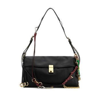 Black Leather Large Prada Soft Sound Shoulder Bag