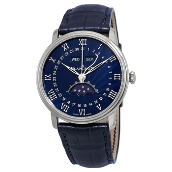 Villeret Blue Lacquered Flinque Dial  Automatic Blue Leather Men's Watch 6654-1529-55B